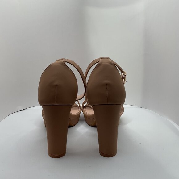 Tan Platform Block Heel size 7 Sandals With Ankle Strap & Buckle Closure By Top - Picture 3 of 4